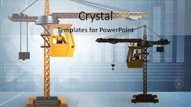  Presentation with crane - Presentation theme having cargo weight - crane operator in economic growth background and a light blue colored foreground