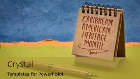  Presentation with cultural heritage - PPT theme featuring caribbean-american-heritage-month-handwriting background and a gold colored foreground