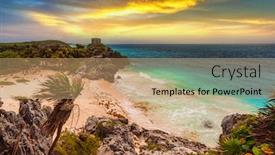  Presentation with cliff - Amazing slide deck having caribbean-beach-at-the-cliff backdrop and a coral colored foreground