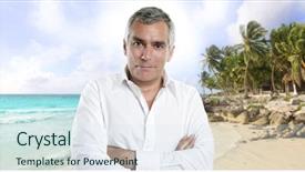  Presentation with summer trees - PPT layouts enhanced with caribbean beach senior tourist summer vacation white shirt palm trees paradise panoramic photo illustration background and a sky blue colored foreground
