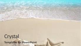  Presentation with white sand - Presentation design having caribbean beach shell and starfish printed on white sand summer vacation background photo illustration background and a lemonade colored foreground
