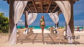  Presentation with dominican republic - PPT theme with caribbean beach with pergola background and a  colored foreground