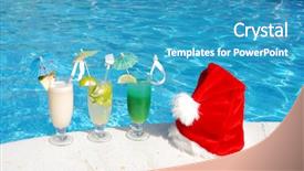  Presentation with caribbean christmas - Presentation theme featuring caribbean christmas - santa hat and cocktails near background and a teal colored foreground