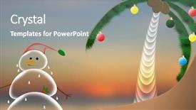  Presentation with goldsmith melting gold to liquid - Presentation theme featuring caribbean christmas - snowman melting in tropics background background and a gray colored foreground