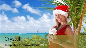  Presentation with caribbean christmas - Beautiful presentation design featuring caribbean christmas - woman on the beach backdrop and a gold colored foreground