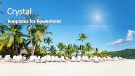 Presentation with caribbean - Amazing PPT theme having caribbean cruise - beach chairs on perfect tropical backdrop and a  colored foreground