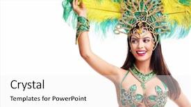  Presentation with costume - Presentation having brazilian woman posing in samba background and a white colored foreground