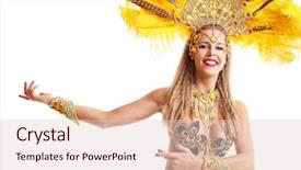  Presentation with costume - Beautiful PPT theme featuring brazilian woman posing in samba backdrop and a lemonade colored foreground