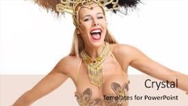  Presentation with costume - PPT theme having brazilian woman posing in samba background and a coral colored foreground