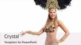  Presentation with costume - PPT layouts consisting of brazilian woman posing in samba background and a soft green colored foreground