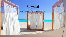  Presentation with beds - PPT theme consisting of caribbean gazebo beds in tropical background and a light blue colored foreground