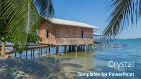  Presentation with caribbean - Amazing slide deck having caribbean-houses-over-the-sea backdrop and a ocean colored foreground