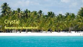  Presentation with caribbean - Presentation design having caribbean island with a nice beach and green palms the picture of the beach is taken from a boat on sea background and a tawny brown colored foreground