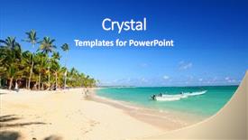  Presentation with sea fishing - Presentation theme featuring caribbean resort and fishing boat background and a cobalt blue colored foreground