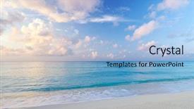  Presentation with scenery environment sunrise beam - PPT layouts having caribbean sea beach at sunrise background and a light blue colored foreground