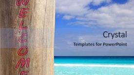  Presentation with caribbean - Beautiful presentation theme featuring caribbean tropical beach trunk with welcome word written photo illustration backdrop and a light blue colored foreground
