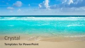  Presentation with turquoise beach - Cool new presentation theme with caribbean turquoise beach clean waters and white sand backdrop and a soft green colored foreground