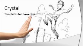  Presentation with challenge - Cool new slide deck with caricature - hand drawing image of businessman backdrop and a white colored foreground