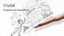  Presentation with challenge - Slide deck featuring caricature - hand drawing image of businessman background and a white colored foreground