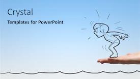  Presentation with swimmer - Colorful PPT layouts enhanced with caricature of man swimmer jumping from human palm backdrop and a light blue colored foreground