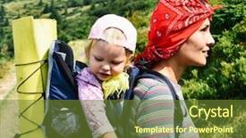  Presentation with happy baby - Theme featuring carier path - young happy mother hold little background and a tawny brown colored foreground