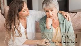  Presentation with soothing - Slide set featuring caring-adult-daughter-comforting-soothing background and a coral colored foreground