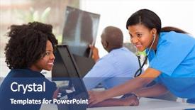  Presentation with doctor african - PPT theme enhanced with caring african young nurse checking background and a ocean colored foreground