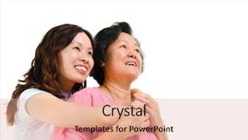  Presentation with international space station over - PPT theme with caring aging parent - asian family looking background and a coral colored foreground