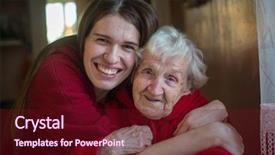  Presentation with elderly woman in nursing - Beautiful slides featuring caring aging parent - elderly woman in an embrace backdrop and a tawny brown colored foreground