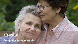  Presentation with elderly - Slides enhanced with caring aging parent - elderly woman with her daughter background and a coral colored foreground