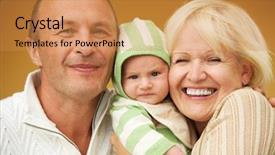  Presentation with aging - PPT theme consisting of caring aging parent - grandparents with his grandchild background and a gold colored foreground