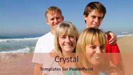  Presentation with aging - PPT theme enhanced with caring aging parent - happy family of four background and a coral colored foreground