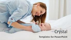  Presentation with mother child - Slide set with caring aging parent - happy middle aged mother background and a lemonade colored foreground