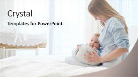  Presentation with mother and child health care - Audience pleasing PPT theme consisting of caring aging parent - happy middle aged mother backdrop and a cool aqua colored foreground