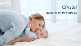  Presentation with aging - Audience pleasing slide deck consisting of caring aging parent - happy middle aged mother backdrop and a sky blue colored foreground