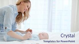  Presentation with mother child - Audience pleasing PPT layouts consisting of caring aging parent - happy middle aged mother backdrop and a sky blue colored foreground