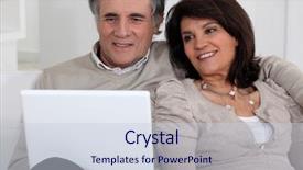  Presentation with middle ages - Beautiful theme featuring caring aging parent - middle-aged couple with laptop sat backdrop and a lemonade colored foreground