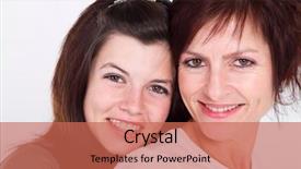  Presentation with aging - Presentation theme enhanced with caring aging parent - mother and teen daughter portrait background and a coral colored foreground