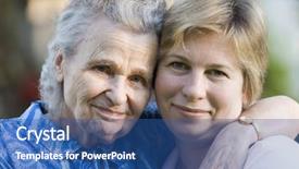  Presentation with senior adults - Presentation theme having caring aging parent - senior woman with her daughter background and a  colored foreground