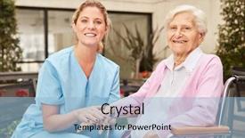 Presentation with geriatric - PPT theme consisting of caring geriatric nurse and happy background and a light blue colored foreground