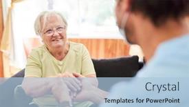  Presentation with caring hands - Presentation theme enhanced with caring-geriatric-nurse-holds-hands background and a light blue colored foreground