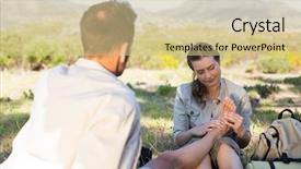  Presentation with caring - Slide deck having caring girlfriend giving her boyfriend a foot rub on a hike on a sunny day background and a soft green colored foreground