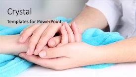  Presentation with medical hand - Slide set featuring caring hands - medical doctor holding hand background and a light gray colored foreground