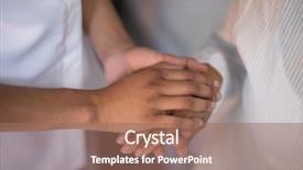  Presentation with caring hands - PPT theme consisting of caring hands - mid section of nurse comforting background and a coral colored foreground
