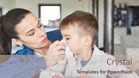  Presentation with caring - Slides having caring-mother-blowing-her-son background and a soft green colored foreground