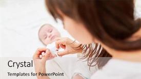  Presentation with mother baby - Presentation enhanced with carefulness - caring mother carefully cuts her background and a lemonade colored foreground