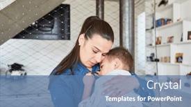  Presentation with caring - PPT theme enhanced with caring-mother-comforts-her-crying background and a teal colored foreground