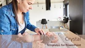  Presentation with diaper - Slide set enhanced with caring-mother-puts-sweater background and a coral colored foreground