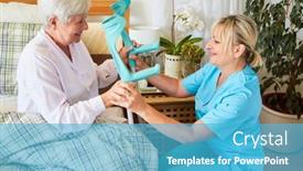  Presentation with senior citizen - Slides having caring-nurse-and-senior-citizen background and a teal colored foreground