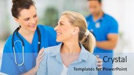  Presentation with caring - Colorful PPT layouts enhanced with caring nurse talking to senior backdrop and a light blue colored foreground